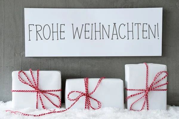 Λευκό δώρο στο χιόνι, ευχόμαστε καλά Χριστούγεννα σημαίνει καλά Χριστούγεννα — Φωτογραφία Αρχείου