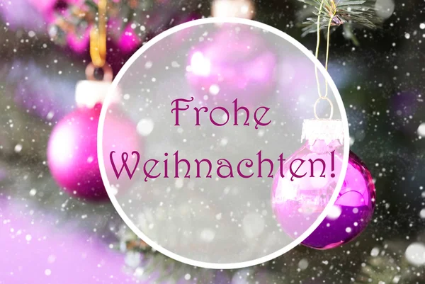 Rose Quartz Balls, Frohe Weihnachten Means Merry Christmas — Stock Photo, Image