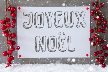 Etiket, kar taneleri, Dekorasyon, Joyeux Noel mutlu Noeller demek.