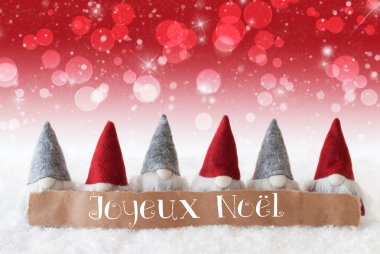 Cüceler, kırmızı arka plan, Bokeh, yıldız, Joyeux Noel anlamına gelir mutlu Noeller