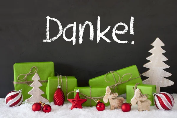 Boże Narodzenie dekoracje, Cement, śnieg, Danke oznacza dziękuję — Zdjęcie stockowe