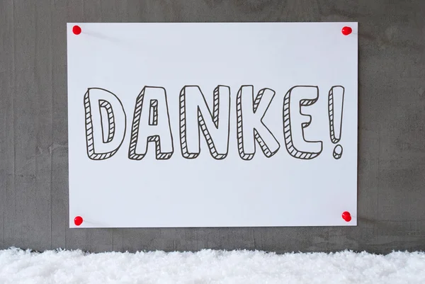 Etiqueta na parede de cimento, neve, Danke significa obrigado — Fotografia de Stock