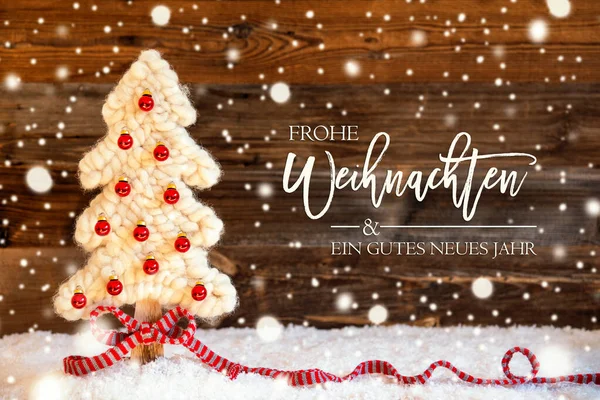 Ύφασμα χριστουγεννιάτικο δέντρο, μπάλα, Gutes Neues Jahr σημαίνει Ευτυχισμένο το Νέο Έτος, νιφάδες χιονιού — Φωτογραφία Αρχείου