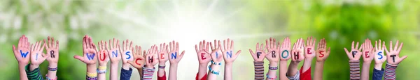 Children Hands Building Ein Frohes Fest Means Merry Christmas, Grass Meadow — Stock Photo, Image