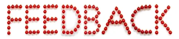Ornamento rojo de la bola de Navidad Building Word Feedback —  Fotos de Stock