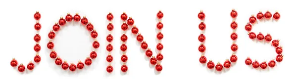 Red Christmas Ball Ornament Building Word Join Us — Stock Photo, Image