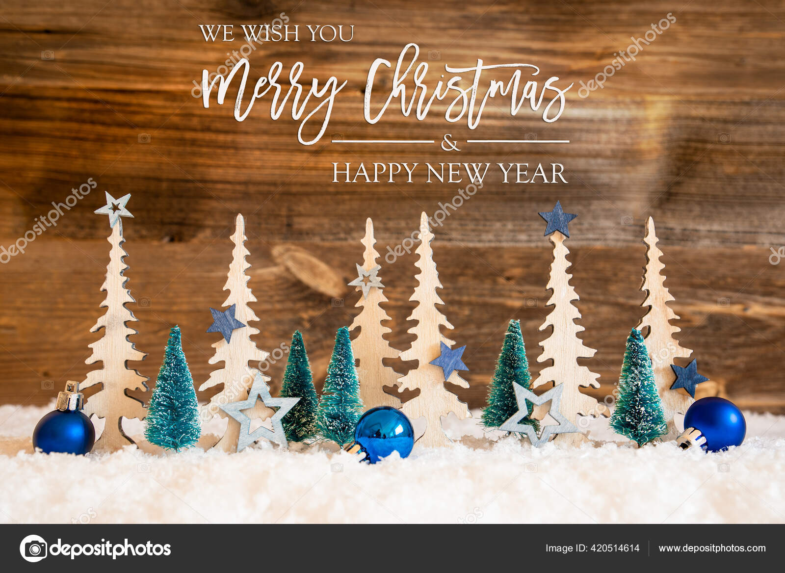 Árvore, Neve, Estrela Azul, Feliz Natal e Feliz Ano Novo, Fundo de madeira  fotos, imagens de © Nelosa #420514614