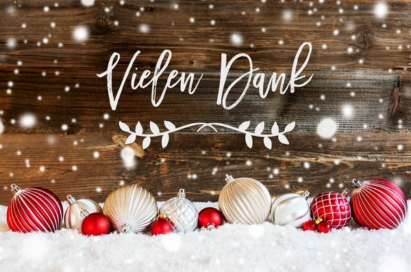 Weihnachtskugelschmuck, Schnee, Vielen Dank Menas Thank You, Schneeflocken — Stockfoto