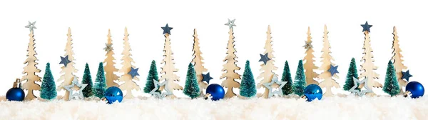 采购产品圣诞树横幅，绿星和球装饰，白色孤立的背景 — 图库照片