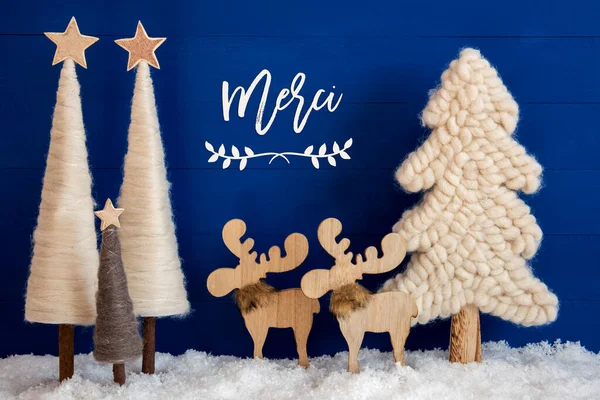 Juletre, elg, snø, Merci betyr takk – stockfoto