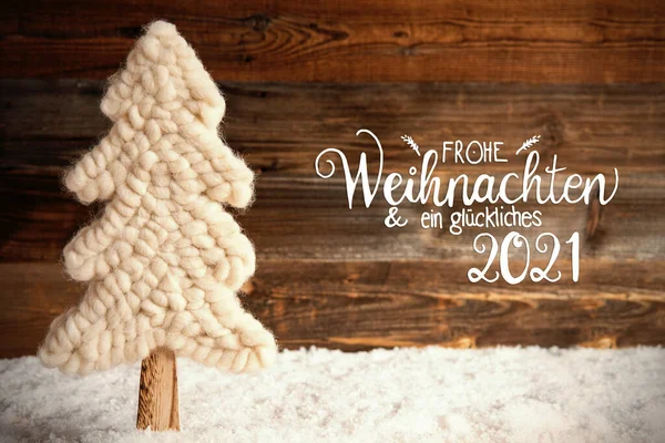 Fabric vánoční strom, sníh, Glueckliches 2021 znamená šťastný nový rok — Stock fotografie