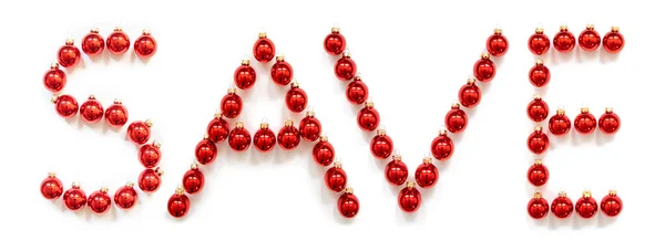 Red Christmas Ball Ornament Building Word Save — Stock fotografie