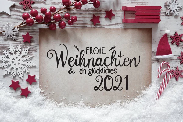Decorazione di Natale rosso, Carta, Glueckliches 2021 significa felice 2021 — Foto Stock