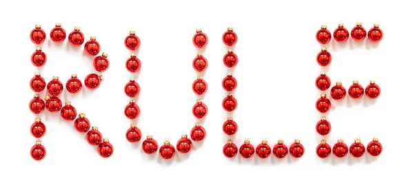 Bola de Natal vermelho ornamento construção palavra regra — Fotografia de Stock