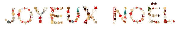 Barevné vánoční dekorace dopis budova Joyeux Noel znamená Veselé Vánoce — Stock fotografie