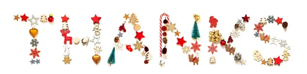 Barevné vánoční dekorace dopis stavební slovo díky — Stock fotografie
