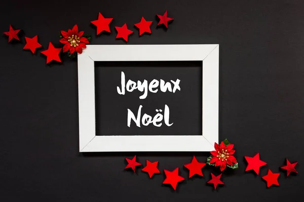 Frame, Red Winter Rose, Star, Joyeux Noel znamená Veselé Vánoce — Stock fotografie