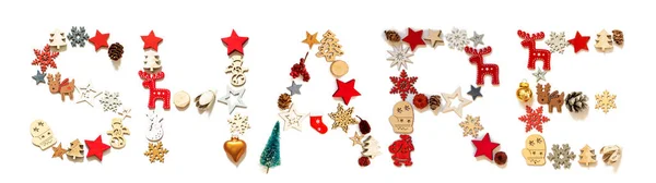 Barevné vánoční dekorace dopis stavební slovo podíl — Stock fotografie