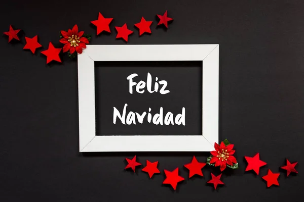 Frame, Red Winter Rose, Star, Feliz Navidad means Merry Christmas — 스톡 사진