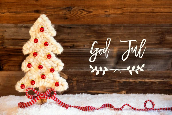 Fabric juletræ, bold, sne, Gud Jul betyder glædelig jul - Stock-foto