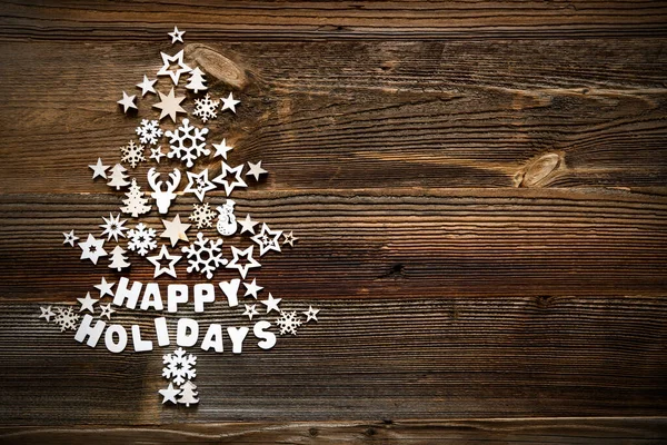 Weihnachtsbaum, weiße Dekoration, Ornament, Kopierraum, rustikaler Hintergrund — Stockfoto