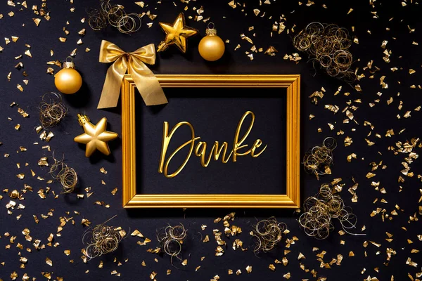 Rahmen, goldene Weihnachtsdekoration, Ball, Danke bedeutet Danke — Stockfoto