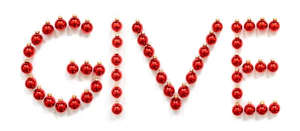 Bola de Natal vermelho ornamento construção palavra dar — Fotografia de Stock