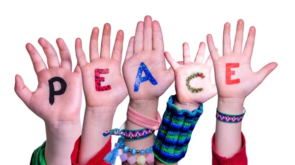 Children Hands Building Word Peace, Isolated Background — Stock Photo, Image