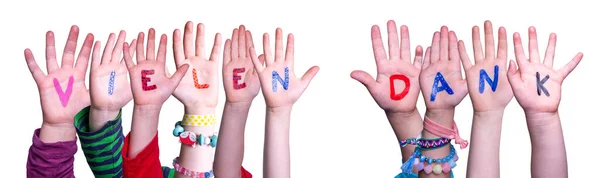 Children Hands Building Vielen Dank Means Thank You, Isolated Background — Stock Photo, Image