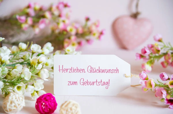 Rose Spring Flowers, Label, Glueckwunsch Zum Geburtstag Means Happy Birthday — Stock Photo, Image