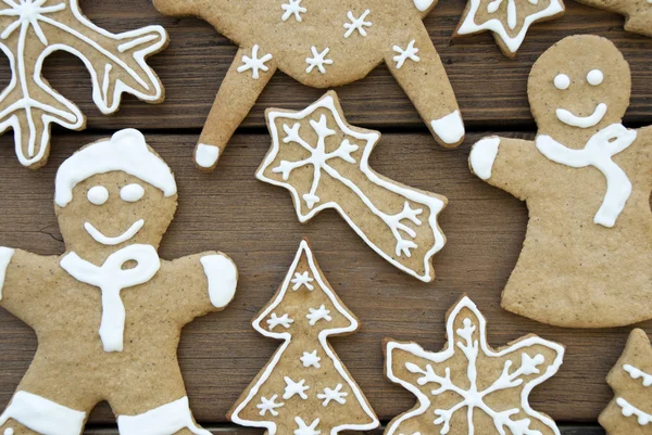 Closeup of Gingerbread Cookies on Wood — Stock Photo, Image