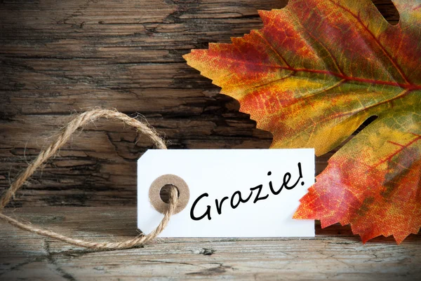 Etiqueta de otoño con Grazie — Foto de Stock