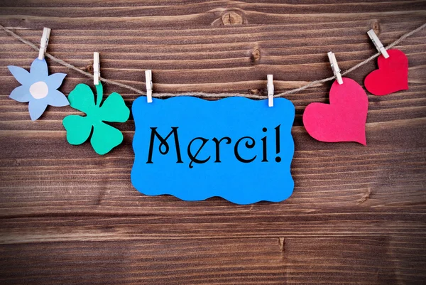 Blaues merci Banner mit verschiedenen Symbolen auf einer Linie — Stockfoto