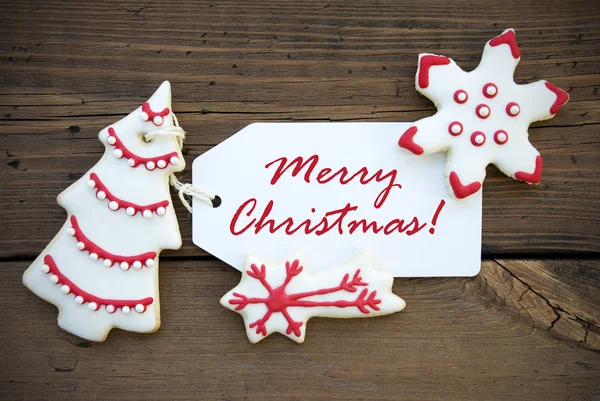 Red Merry Christmas on a white Label — Stock Photo, Image