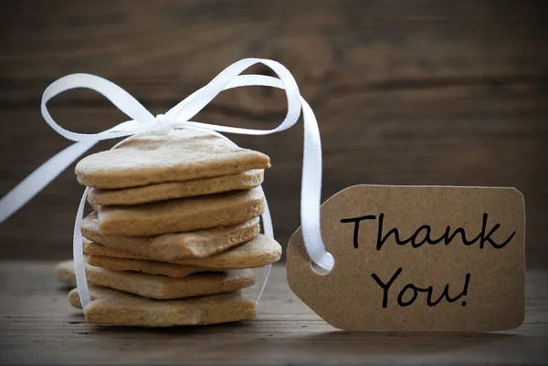 Biscoitos de pão de gengibre com etiqueta de agradecimento — Fotografia de Stock