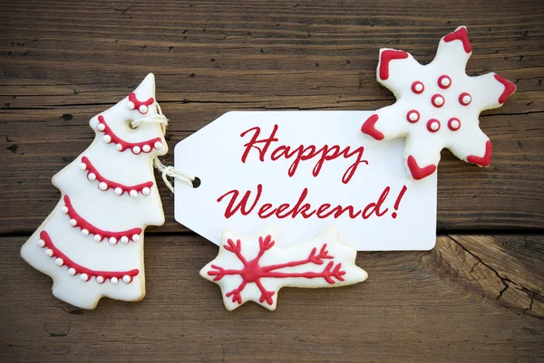 Red Happy Weekend with red white Christmas Decoration — Stock Photo, Image