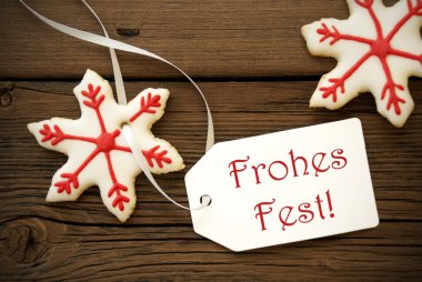 Frohes Fest Noel yıldız kurabiye ile bir etikette