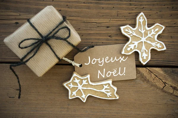 Joyeux Noel on a Banner with Christmas Decoration — Stock Photo, Image