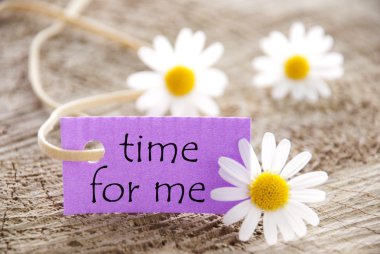 Purple Label With Life Quote Time For Me And Marguerite Blossoms clipart