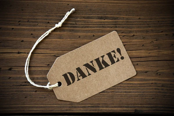 Närbild på etiketten med tysk Text Danke — Stockfoto