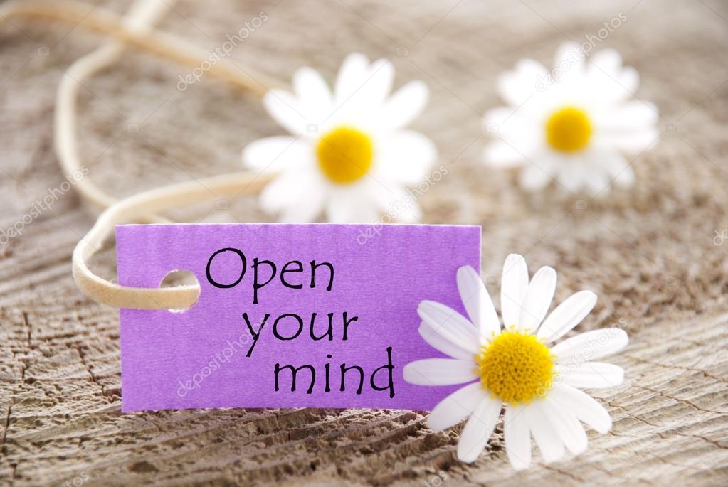 Purple Label With Life Quote Open Your Mind And Marguerite Blossomsl