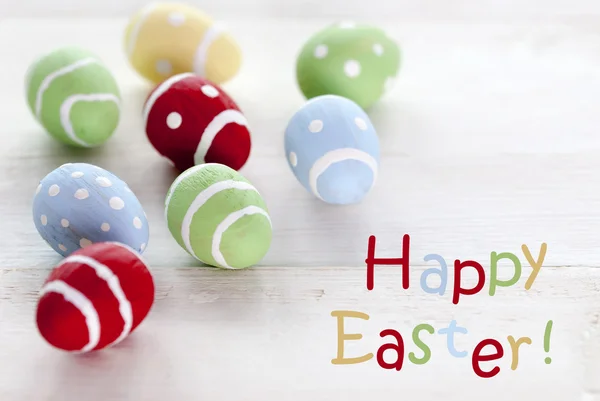 Many Colorful Easter Eggs With Russian Text Happy Easter — стоковое фото