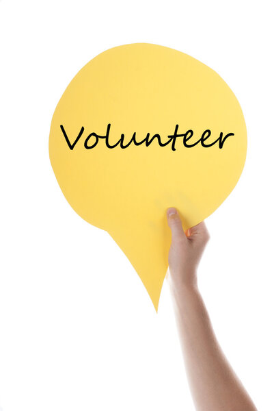 Yellow Speech Balloon with Volunteer
