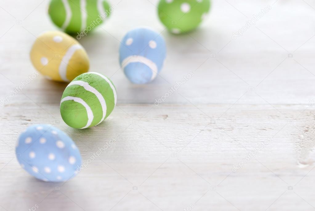 Blue Green And Yellow Easter Eggs With Copy Space