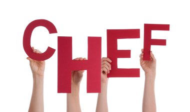 Pek çok kırmızı Word Şef tutan elleriyle