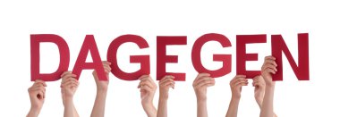 Kırmızı düz Almanca sözcük Dagegen demektir buna karşı tutan insanlar