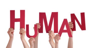 Birçok kişi eller Holding kırmızı Word insan 