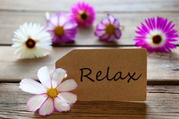 Label With Text Relax With Cosmea Blossoms — Stock Photo, Image