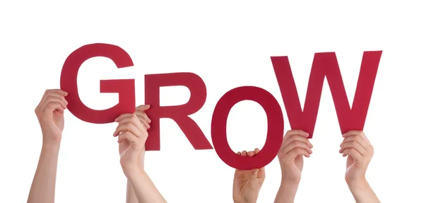 Many People Hands Holding Red Word Grow — Stock Photo, Image