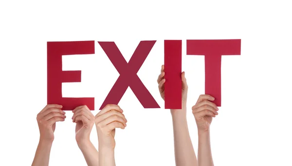 Molte persone tengono le mani rosse dritte Word Exit — Foto Stock